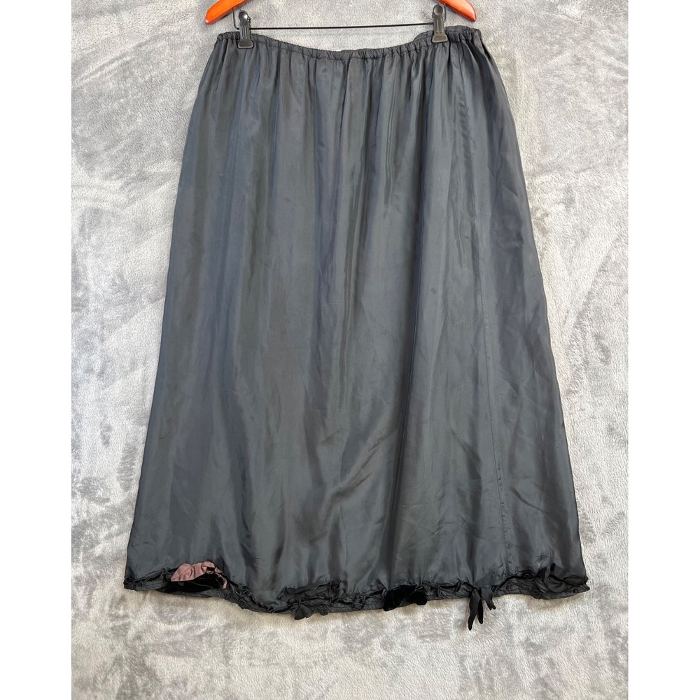 Krista Larson Rayon Taffeta Layering Skirt One Sz Black Velvet EmbroideredHem